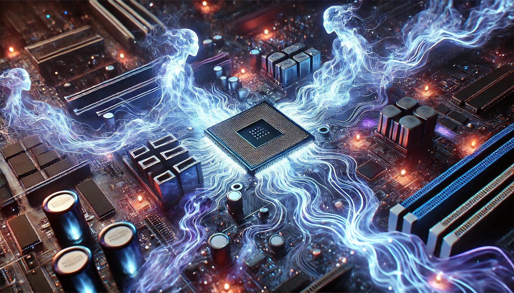 Glowing motherboard circuitry