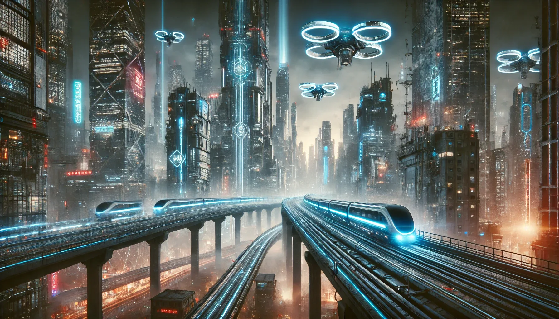 Neon skyscraper cityscape